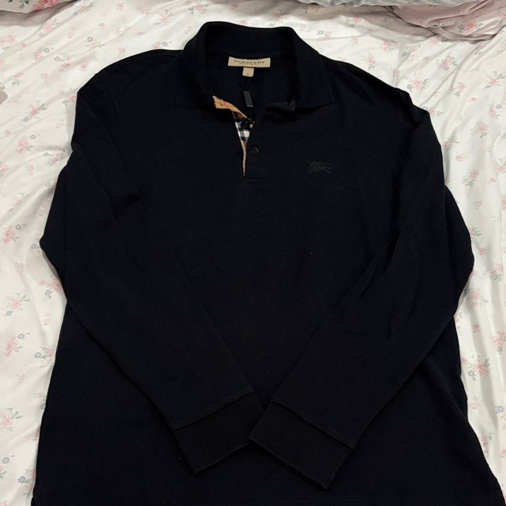 Burberry Black Long-Sleeve Polo with Signature Check Trim